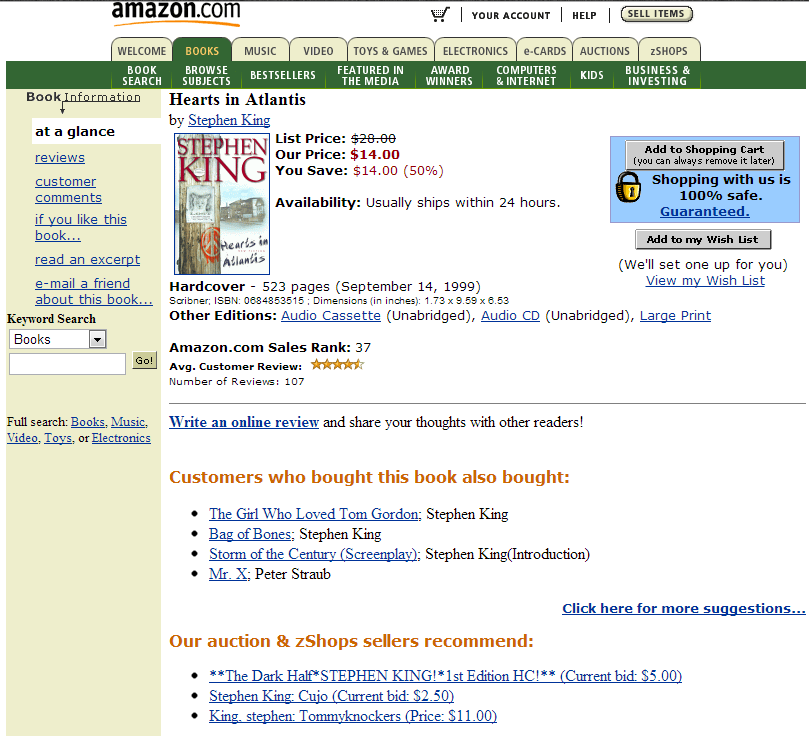 Amazon product page (2000)